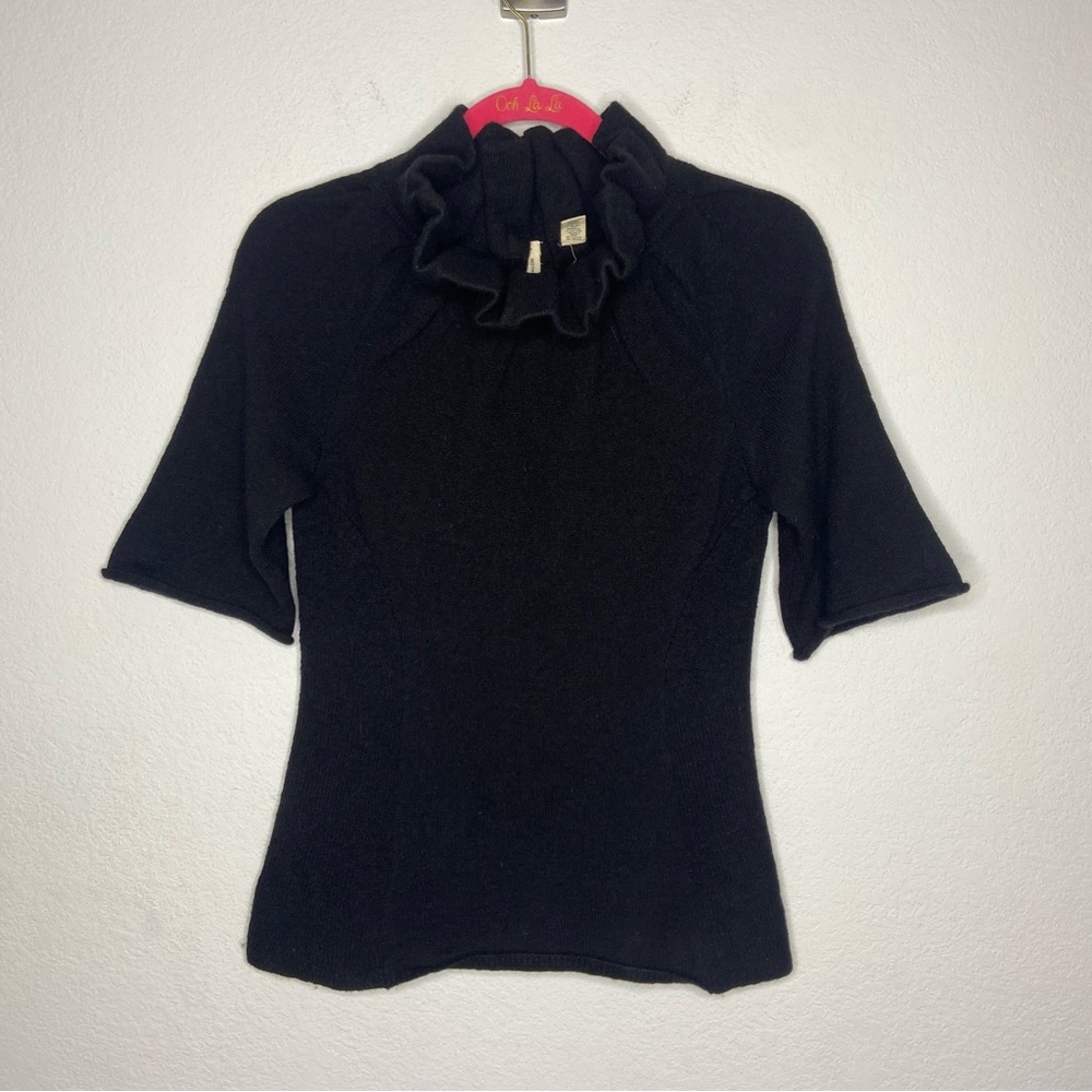 Anthro. Moth Black Wool Alpaca Blend Ruffle Mock Neck Size S